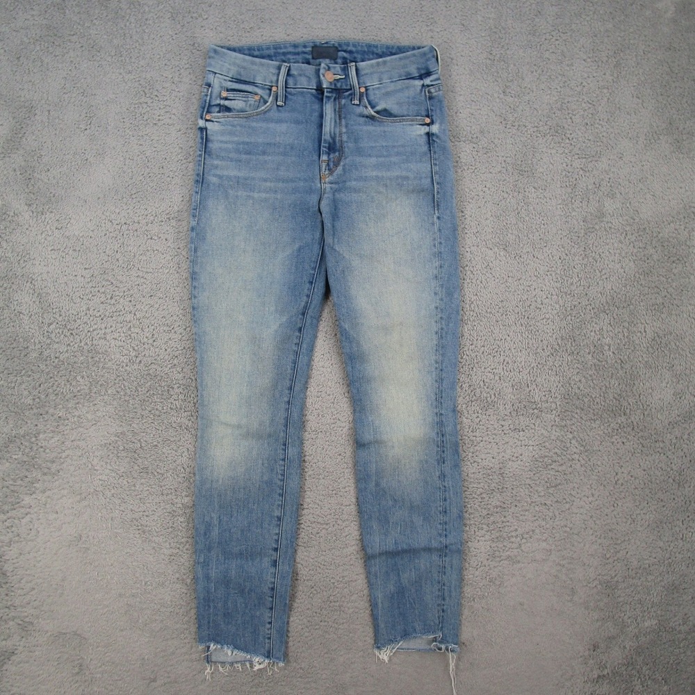 Mother The Looker Ankle Step Fray Jeans Truth Or Dare Blue Skinny 24 1791-661